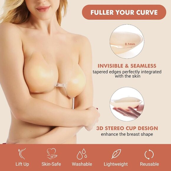 Sticky Bras Push Up 2 Pairs, Adhesive Bra Lift, Invisible Silicone Backless Stra - Picture 5 of 7